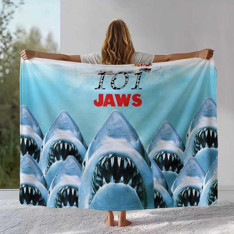 Horror Movie Jaws Shark Flannel Blanket,Ultra Soft Warm Plush Throw for Home Bedroom Bed Sofa Cover Office Camping Picnic gift
