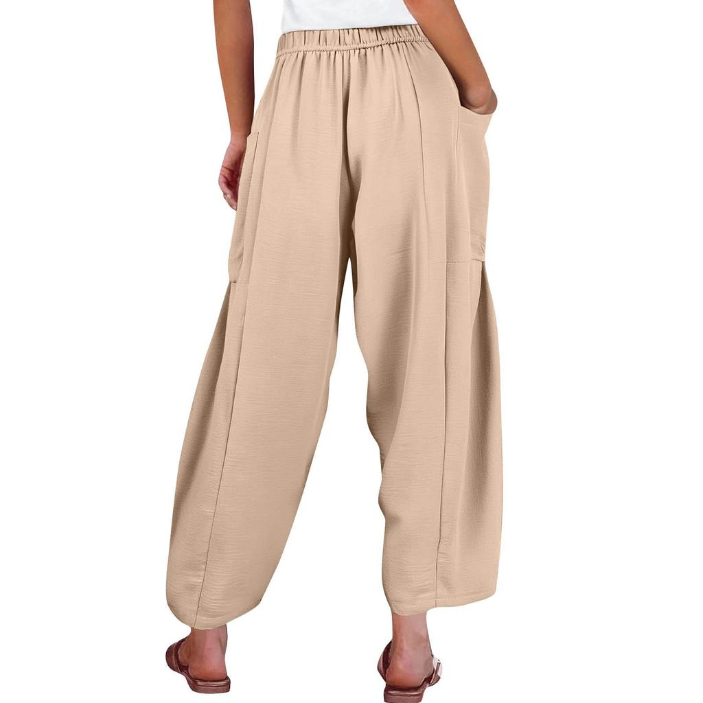 Женские широкие льняные брюки больших размеров со средней талией, летние мешковатые брюки