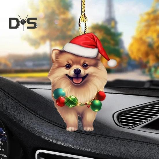 Рождественская собака, зеркало заднего вида, подвеска, украшение для автомобиля, милый щенок в рождественской шапке, украшения для рождественской елки, автомобильные аксессуары