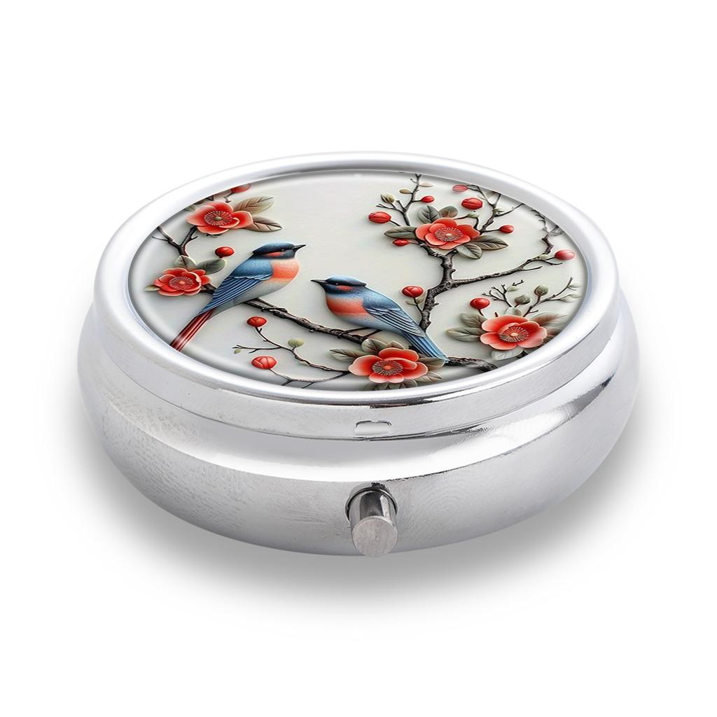 Portable Pill Box with 3 Compartments, Mini Metal Medicine Organizer Case, Cute Printed Pill Container for Vitamins, Pills, Jewelry, Travel, Daily Use