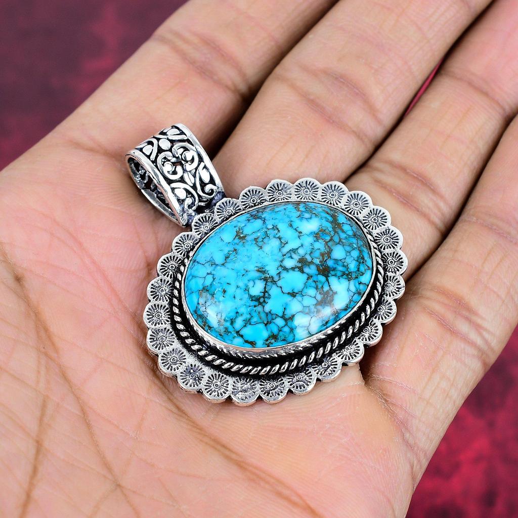 Подвеска из тибетской бирюзы, ювелирное изделие из цельного серебра 925 пробы с драгоценными камнями, подвеска ручной работы, на День благодарения