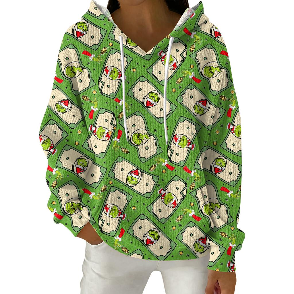 Женский модный повседневный пуловер с рождественским принтом, толстовка с капюшоном и длинными рукавами