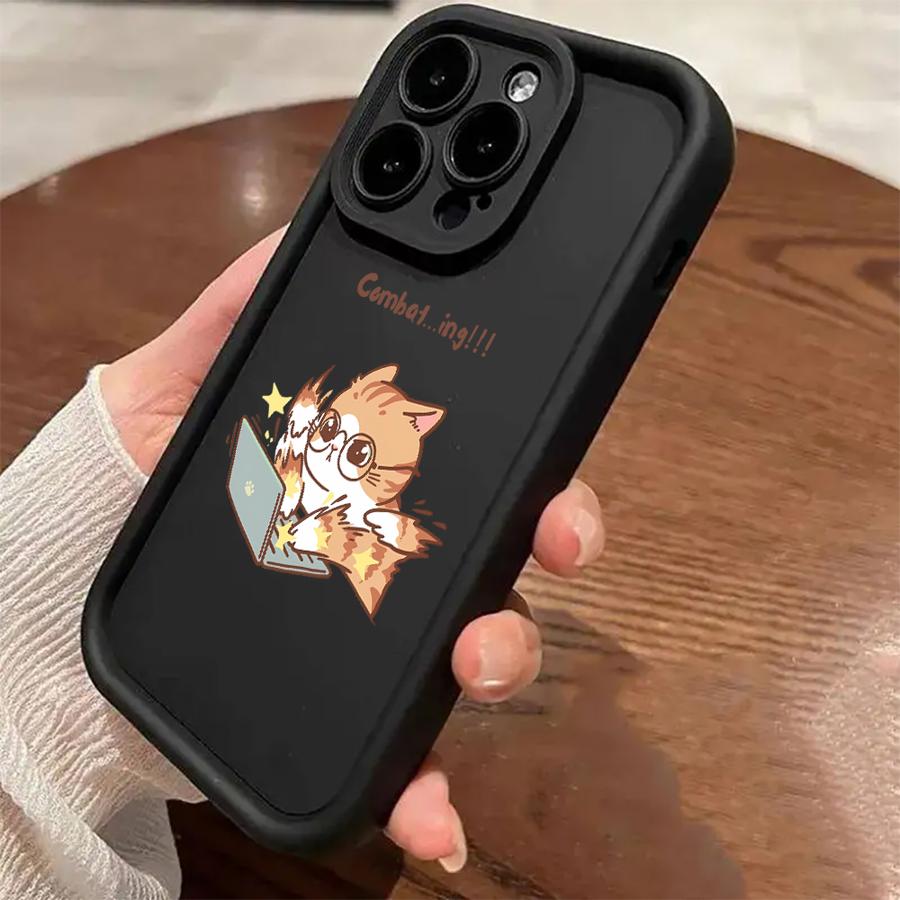 Чехол для телефона для iPhone 11 13 14 16e 12 16 Pro Max 15 Plus Мягкий чехол 15Pro 14+ 13Pro 16+ Забавный мультяшный Рабочий кот