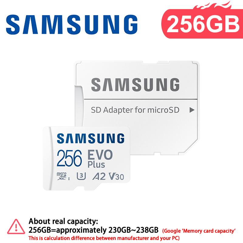 Samsung Карта памяти micro sd EVO Plus 128 ГБ tf + Адаптер 64 ГБ 256 ГБ 512 ГБ microSDXC, Скорость до 160 МБ/с, UHS-I, C10, U3, V10, A3, для телефонов, DJI, камер