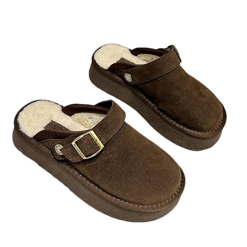 Замшевые женские туфли на плоской подошве из хлопка на платформе короткие плюшевые повседневные мюли 2025 года трендовые домашние теплые уютные зимние зимние ботинки для женщин