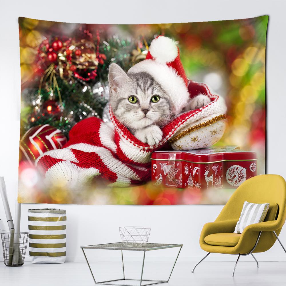 Рождественский гобелен с котом, подвесной настенный, Рождественский подвесной тканевый декор, сцена для спальни, вечеринки, гостиной, Рождественский гобелен