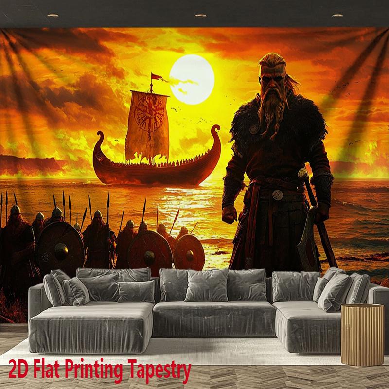 Viking ship at sunset Digital printing polyester wall tapestry suitable for use in living rooms bedrooms offices bars party