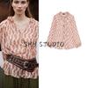 Spring New Women's Clothing French Style Retro Metallic Thread Print Temperament Long Sleeve Lapel Shirt 2505141