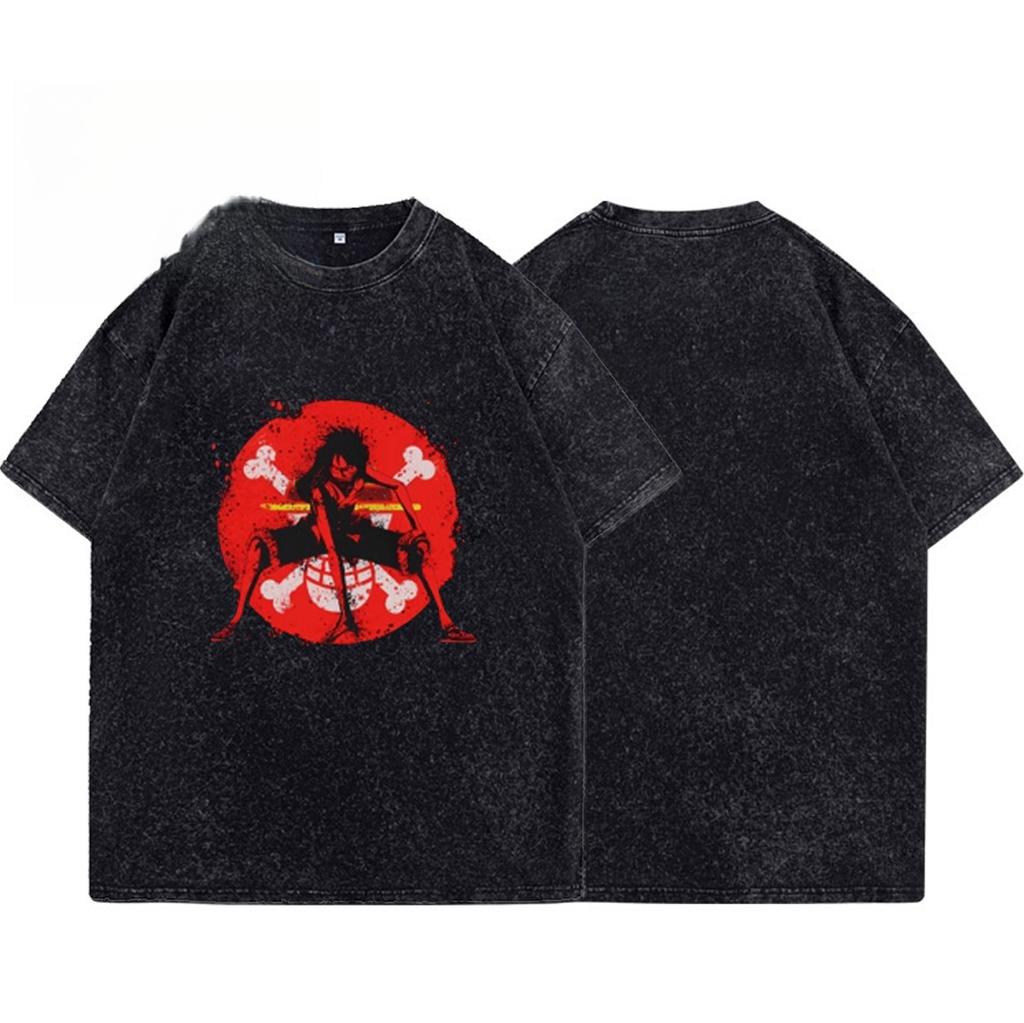 One Piece Luffy Anime Printed Tshirt Mens and Womens Washed Tshirt High Quality Vintage Cotton Tshirt Harajuku YK Top