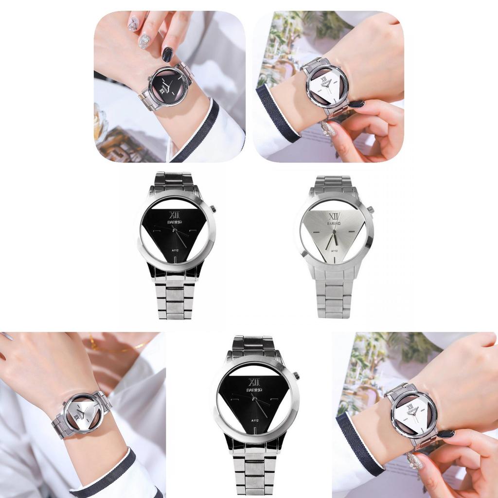 Elegant Triangle Dial Watch Hollow Design Fashionable Steel Band And Glass Surface