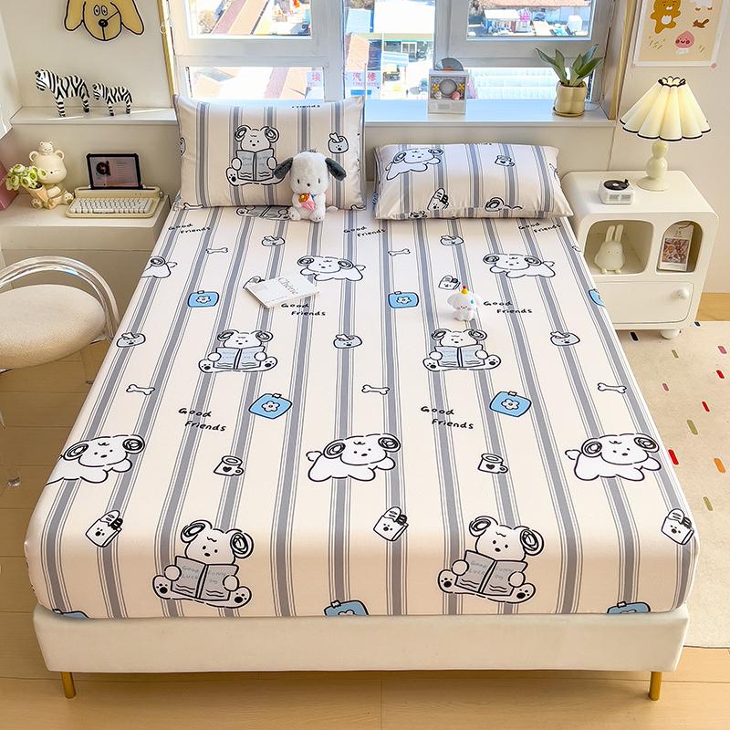 100%Cotton Fitted Bed Sheet Flower Printed Bed Sheet Set Single/Queen/King Pure Cotton Mattress Cover Protector Fitted Sheet