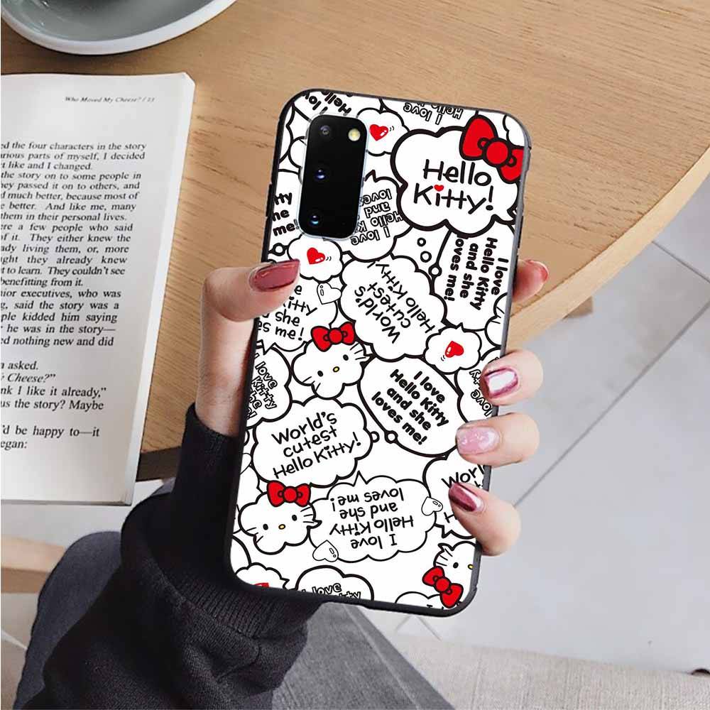 AH33 Милый черный чехол Hello Kitty для Samsung Note 20 Lite S24 Ultra S23 S22 A05 A06 A11 A71 A15 A16 A13 A24 A25 A33 A52 A53 M55 M35 Sofe Cover