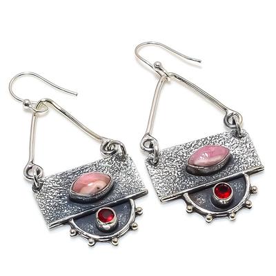 Серьги из серебра 925 пробы с родохрозитом, гранатом, ручная работа, 2,17 дюйма JCE481-83
