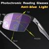 Titanium Multifocal Photochromic Reading Glasses Men Tr90 Progressive Bifocal Anti Blue Light Uv Protective Presbyopic Glasses