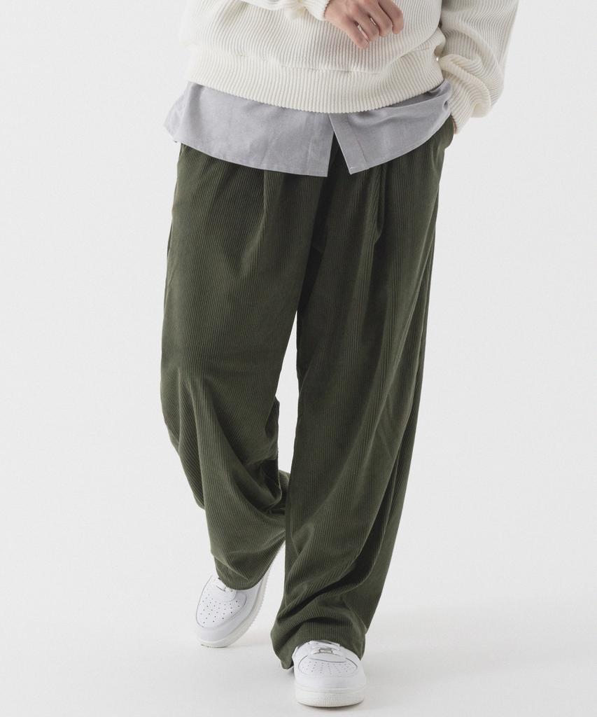 PIANER Corduroy One-Tuck Stitch Wide Pants (Khaki)