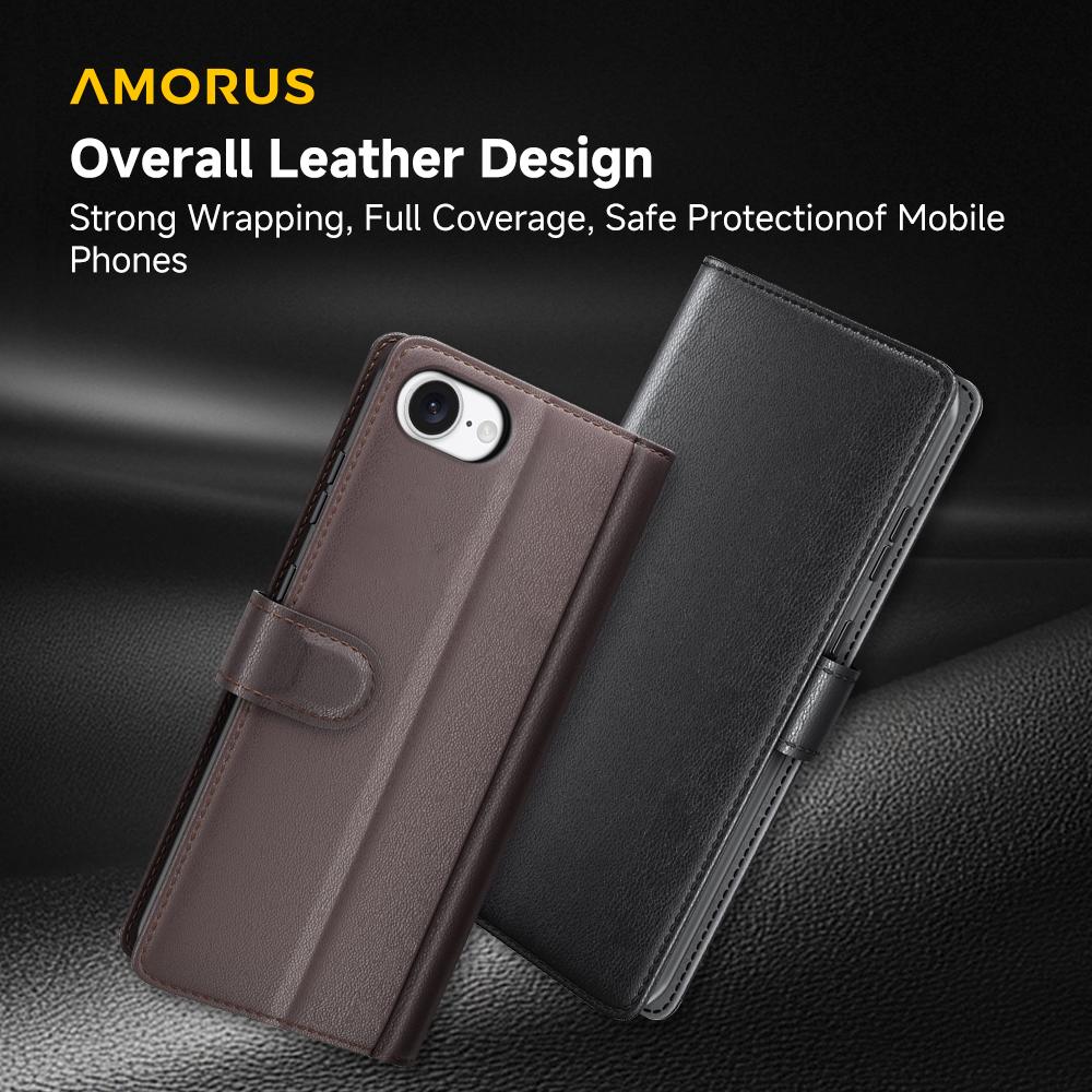 For iPhone 16e Stand Cases Calf Texture Genuine Split Leather Wallet Phone Cover