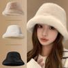 1Pieces Winter Windproof Warm Women's Fashion Solid Color Plush Hat Bucket Cap Fluffy Fisherman's Hat Mountaineering Scarf