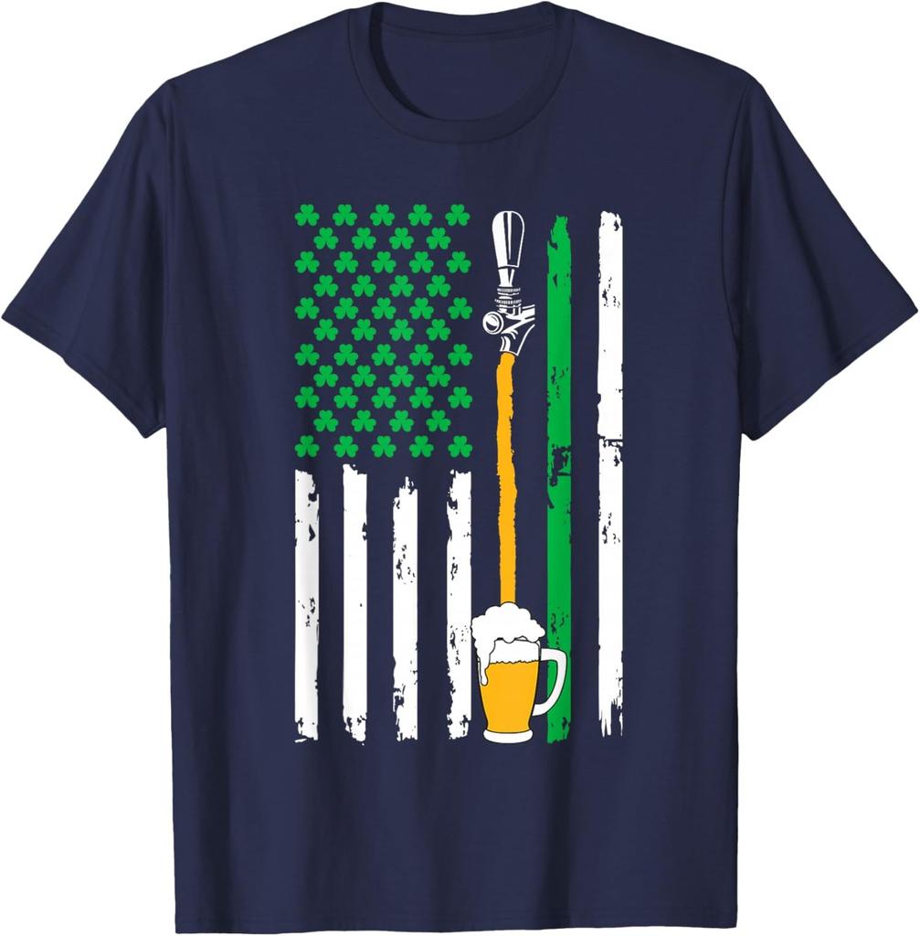 Irish American Flag Beer Funny St Patricks Day T-Shirt
