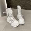 Fashion Ultra-high Platform Women 2025 New High Boots Round Toe Lace-up Locomotive Long Thigh Boots;