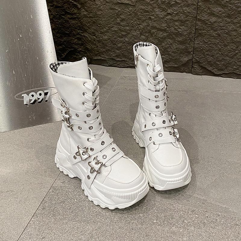Fashion Ultra-high Platform Women 2025 New High Boots Round Toe Lace-up Locomotive Long Thigh Boots;