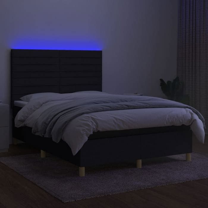 Maison Exclusive - Sommier à lattes de lit et matelas et LED Noir 140x200 cm Tissu