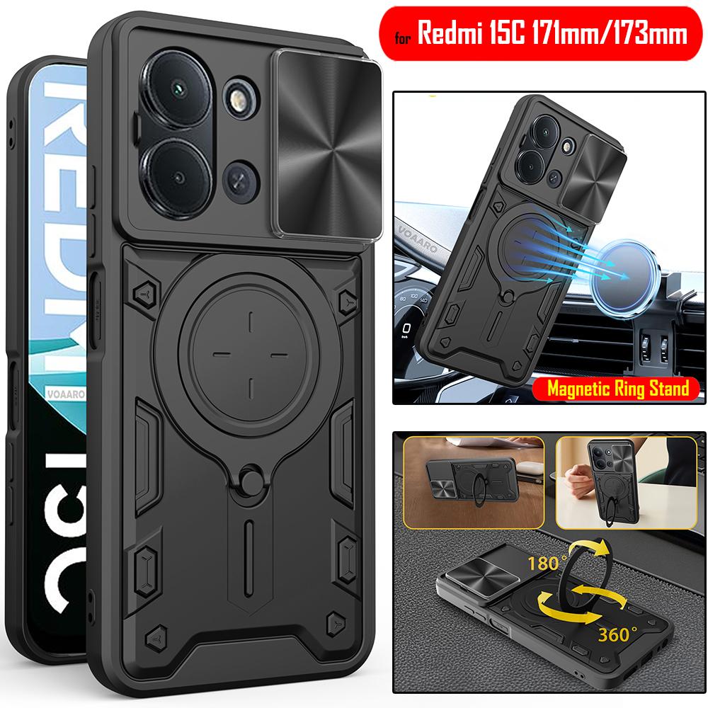 Чехол-накладка Slide Lens Armor для Xiaomi Redmi 15C 171 мм, чехол для Redmi 15C EU 173 мм, чехол-подставка с магнитным кольцом, задняя крышка