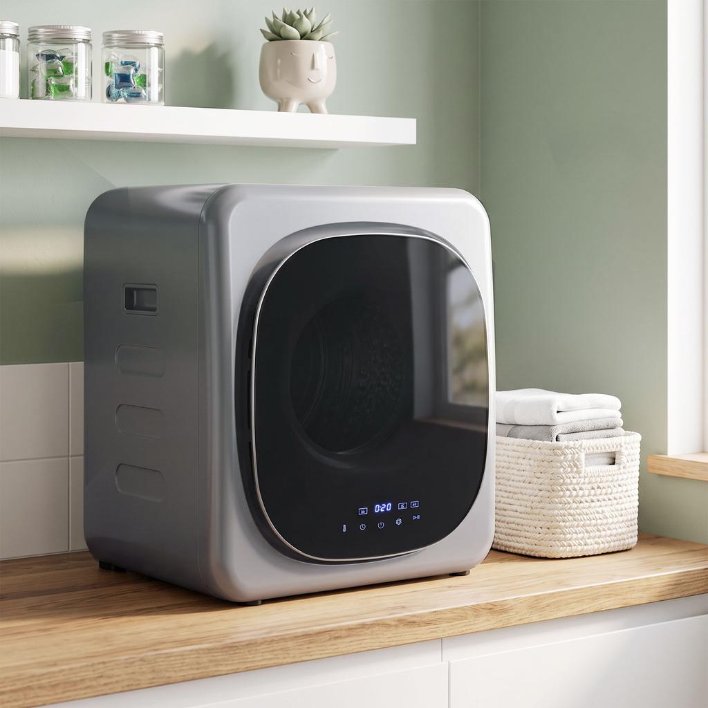 2.5kg Vented Tumble Dryer with Smart Mode, 800W Compact Tumble Dryer with Stainless Steel Tub, Silver Tone