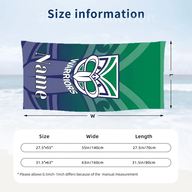 New Zealand Warriors Custom Name Printed Beach Towel Personalized Soft Towel For Swimming Beach Travel