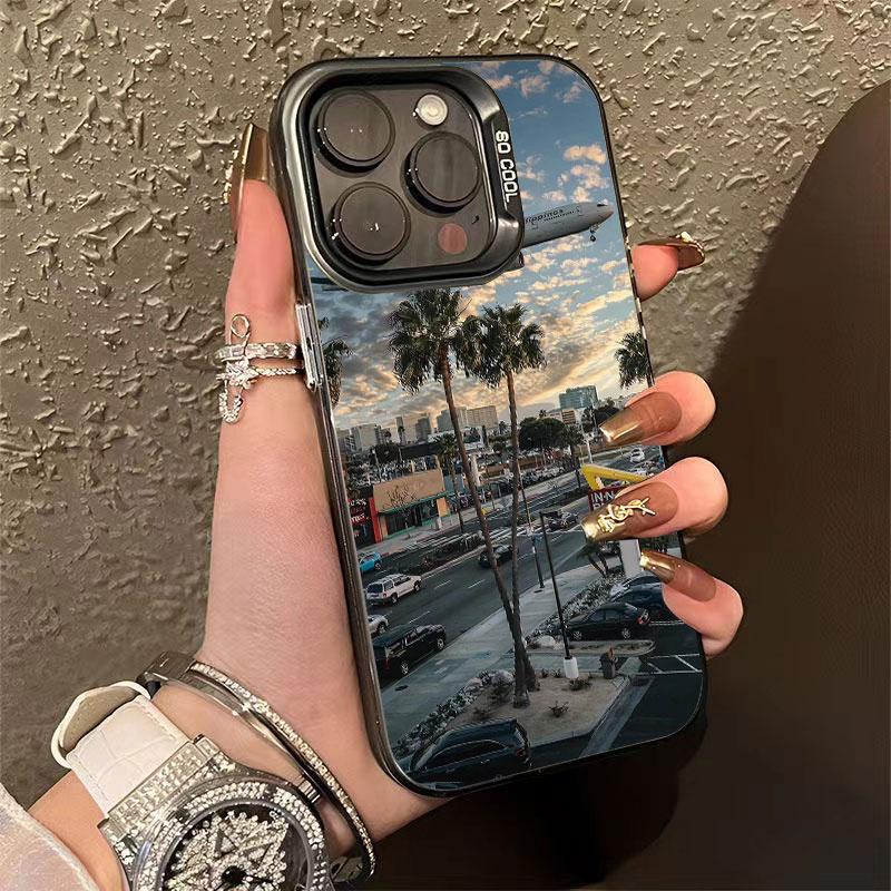 Los Angeles Sunset Cityscape Palm Tree Pattern Design Protective Cover for iPhone 17 16 15 14 13 12 11 16E Series Pro Max Plus