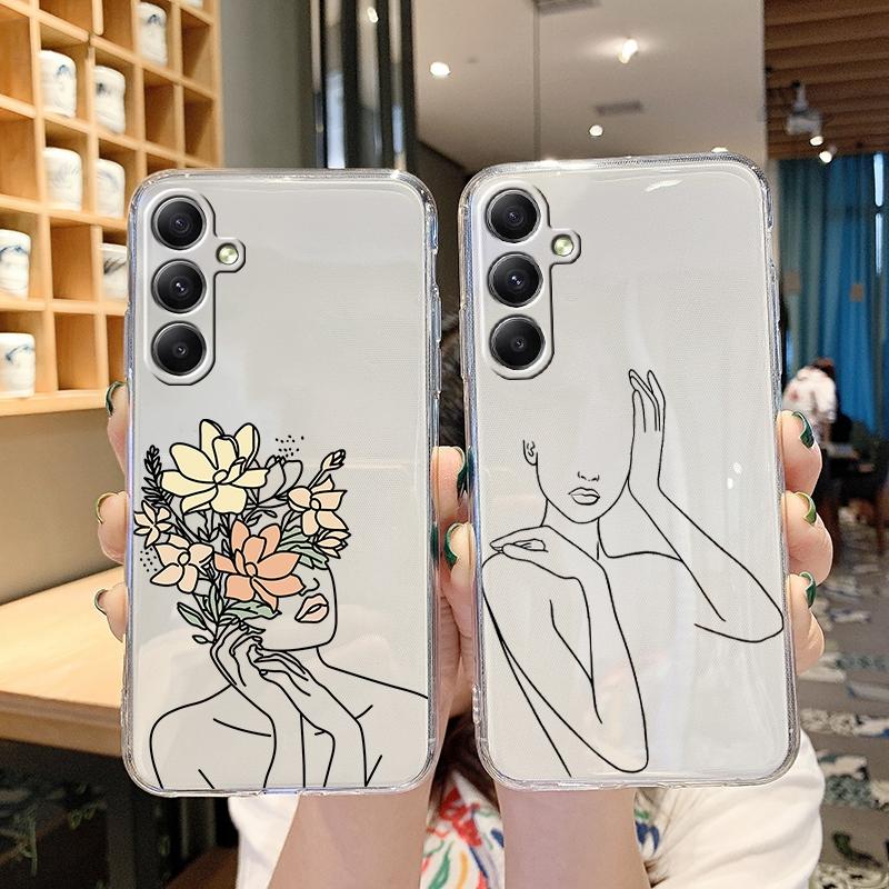 Мягкий силиконовый чехол Flower Line для Xiaomi Redmi Note 13 Pro 13C Poco Samsung A35 A55 M35 S24 Huawei Honor 90 iPhone Camera Защитный противоударный чехол