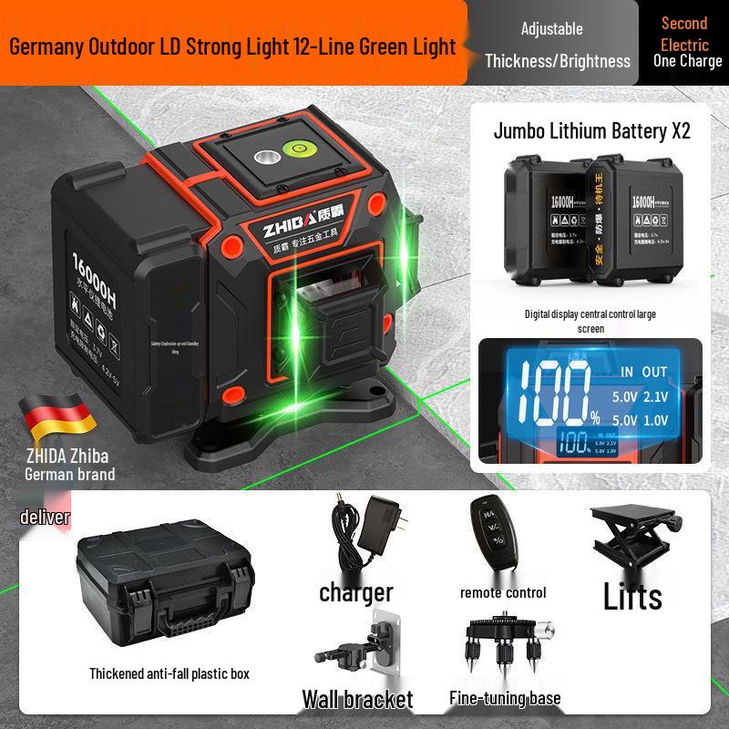 12-линейный высокоточный зеленый инфракрасный уровень с автоматическим креплением к наружной стене и самовыравниванием