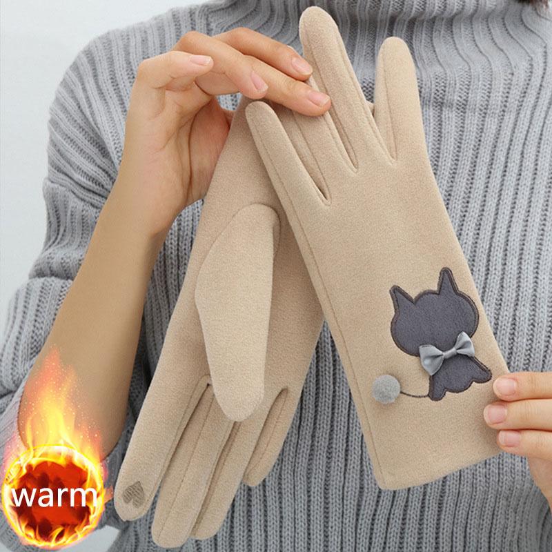 Autumn Winter Warm Gloves for Women Fleece Riding Gloves Cold-proof Gloves Student Gloves Touch Screen Gloves