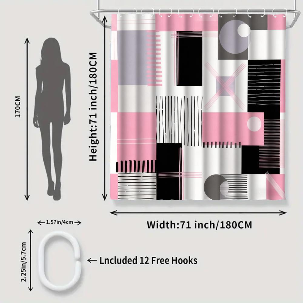 1/4 Geometric grid  print shower Curtains, Toilet Seat Decoration, Shower Curtain with Carpet and Toilet Lid, 70.8x70.8 inch