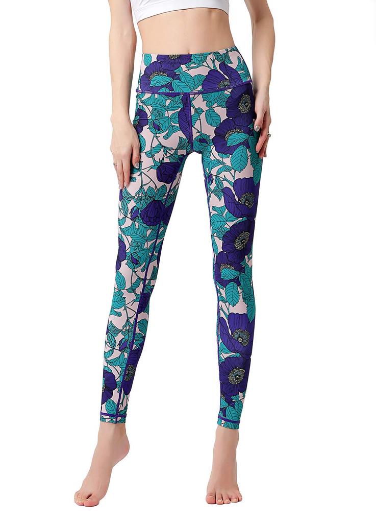 Ashley Yoga Cropped Floral Sportswear Pants Medium Women's Leggings, Moisture-Wicking, Quick-Drying, Stretch, Length, Print, (04#), YG285,