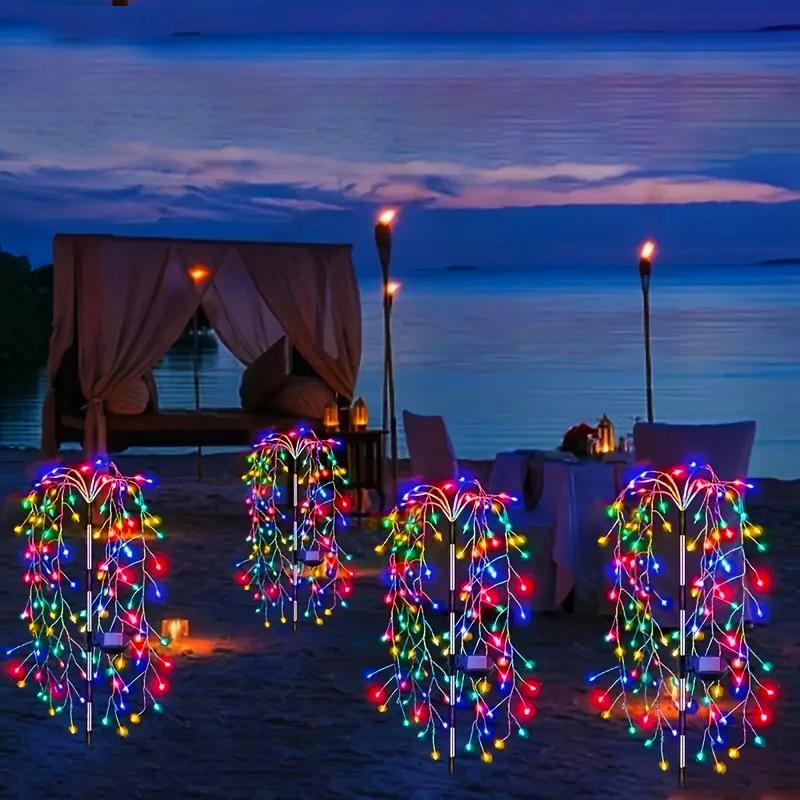 Уличный светодиодный фейерверк Рождественский декор Солнечные огни Водонепроницаемые Садовая вечеринка Сказочные солнечные огни для ландшафта Газон Дорожка Патио