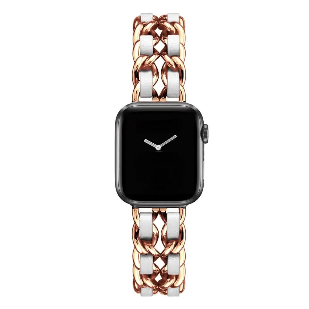 Женский золотой браслет для Apple Watch Band 11 10 46мм 9 8 Ultra 3 49мм SE 6 41 45мм 38/42мм 44 40мм Ремешок Металлический Кожаный Браслет