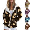Women's Casual Halloween Printed Sportswear Autumn And Winter Long Sleeved Hooded Jacket With Pocket Zipper