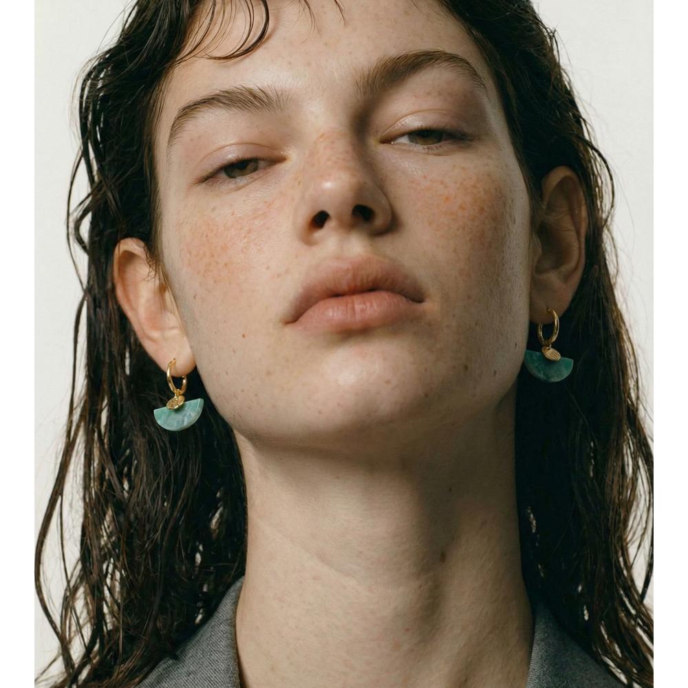 Yhpup Stainless Steel Fan French Drop Hoop Earrings High Quality Natural Tiger Agate Stone 2026 New Arrivals Daily Jewelry Gift