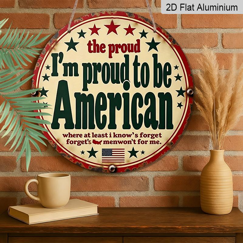 2D Flat, 1pc Vintage Style Round Aluminum Sign, USA Pride Metal Tin Sign - Patriotic Theme Rustic Metal Wall Art, Stars Stripes Round Aluminum Sign