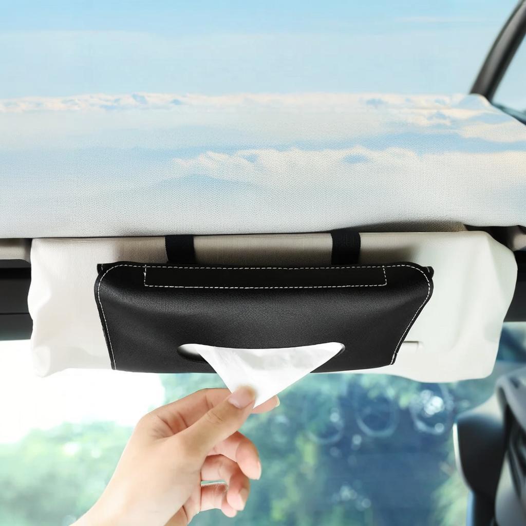 Car Tissue Box PU Leather Car Sun Visor Paper Holder, Creative Armrest Storage Bag, Suitable for Various Vehicle Models