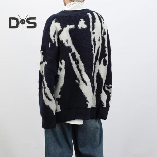 Мужской кардиган, свитер в стиле ретро, американский стиль, V-образный вырез, свободный однобортный, контрастного цвета, вязаный свитер, пальто, уличная куртка в стиле хип-хоп