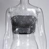 Leqoel Sexy Mesh Out Backless Tank Hollow Summer Rhinestones Tops New Fashion Party See Through Fishnet Crop  for Women