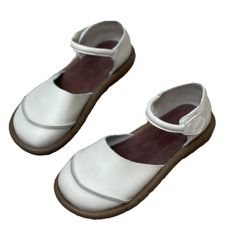 Летние туфли на плоской подошве из коровьей кожи, женские ретро-туфли, кожаные мягкие женские сандалии, обувь для пожилых людей