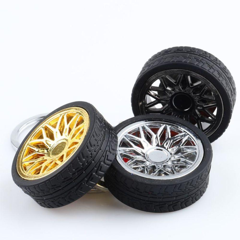 Zinc Zinc Alloy Wheel Rim Rubber Tire Keyring Simulation Tire Car Wheel Keychain Key Chain Car Lover Gifts