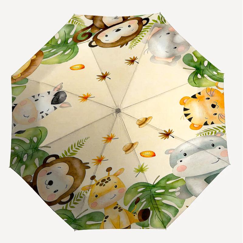 1PC Jungle Animals Umbrella-8-Rib Reinforced, Automatic Open, Lightweight & Durable, Fashion Accessory for Outdoor, H0406