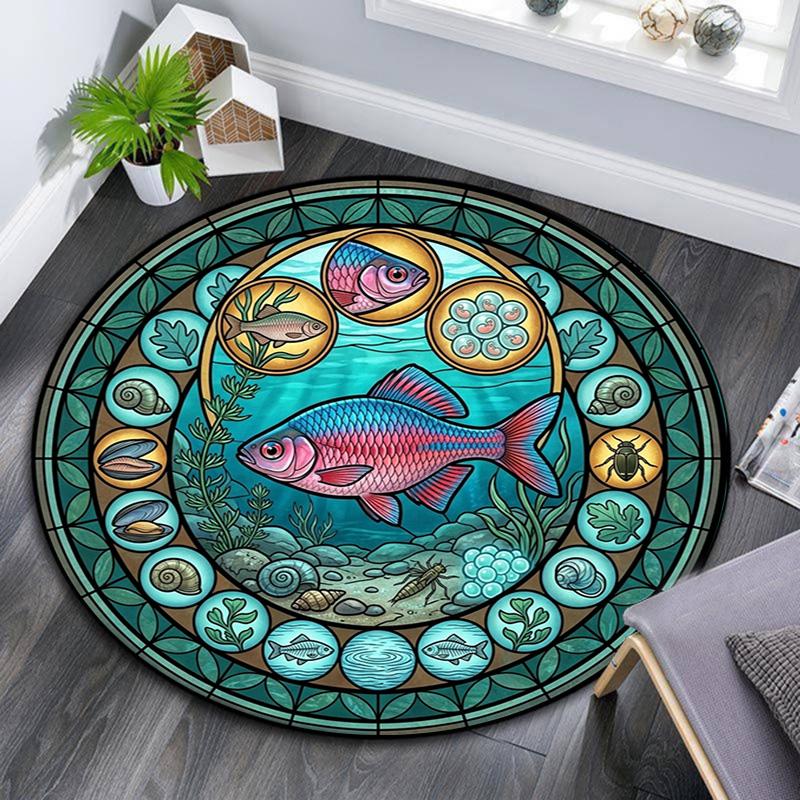 Aquatic Life Cycle Round Area Rug Under Office Chairs Bedroom Living Room Home Decor