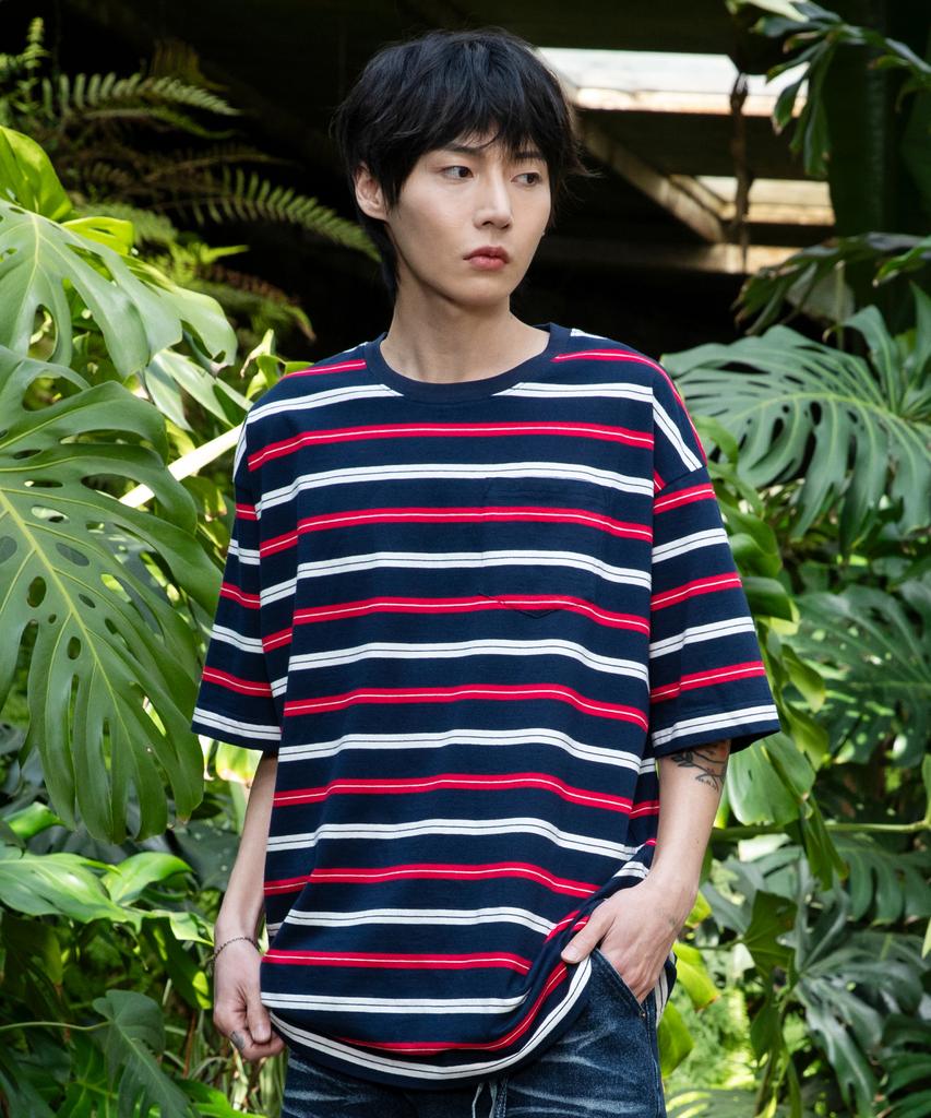 GLACK Gt141 Multi-Stripe Pocket T-Shirt (Navy)