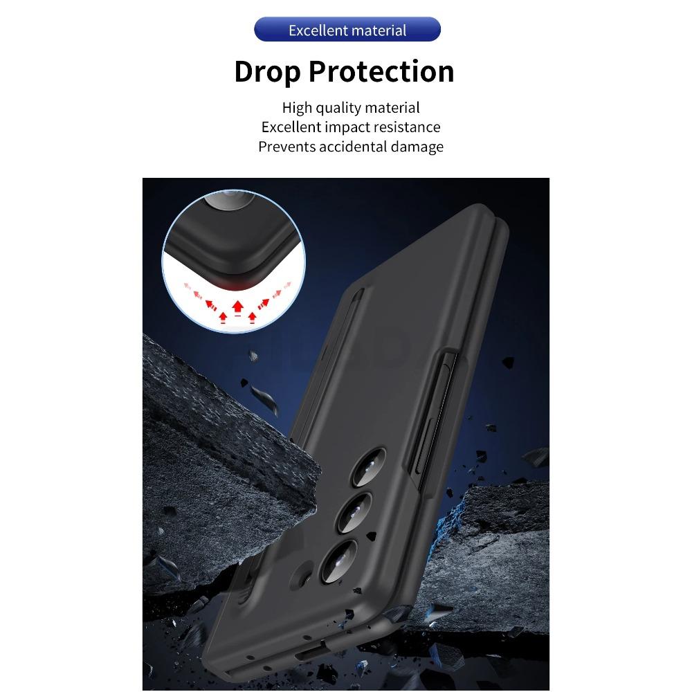 Чехол Skin Feel Matte для Samsung Galaxy Z Fold 6 5 4 3 с закаленной пленкой, слотом для ручки, конденсатором, складной шарнирной крышкой-кронштейном