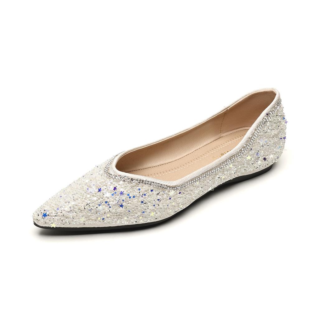 Weiwei girl 5933-12 остроносые одинарные туфли женские на плоской подошве с одной педалью со стразами шапочки туфли в стиле феи