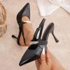 Sexy Pointed Toe Sling Back Pumps Women Patent Leather Thin Super High Heels Shoes Woman Classic Metal Decoration Office Shoes